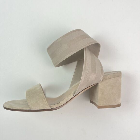 Gianvito Rossi Emily Suede Block Heel Sandal 37.5 US 7.5 Beige Minimalist Chic - Picture 5 of 13